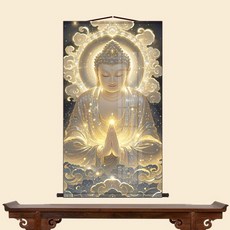 阿彌陀佛絲綢卷軸畫 書房玄關客廳裝飾掛畫, 阿彌陀佛, 卷軸寬30*高60 絲綢