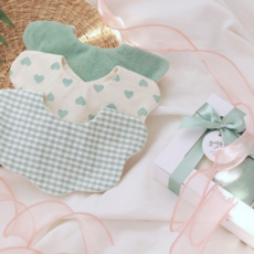 [출산백일선물] 우이동금손 하트 테리 턱받이 3종세트 [포장+쇼핑백세트], 민트세트, 1개, 3개입