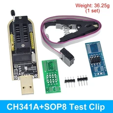 CH341A 24 25 시리즈 EEPROM 플래시 BIOS USB 프로그래머 모듈 + SOIC8 SOP8 테스트 클립 1.8V 어댑터 DIY, 01 1pack, 02 CH341A and Test Clip