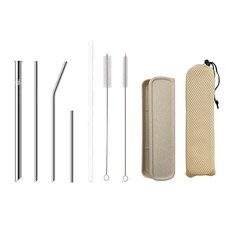 環保可重複使用吸管套裝，附清潔刷與便攜盒，多材質選擇, 4個, 1套