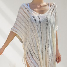 비키비키 셸던 니트 커버업 크로셰 여름 체형커버 빅사이즈 비치웨어, 화이트