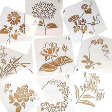 Copeflap 스텐실 시트 꽃 수첩 그리기 템플릿 스텐실 플레이트 꽃무늬 (13×13cm)