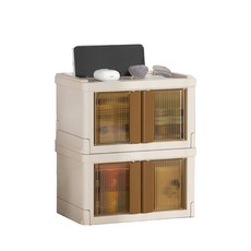 可摺疊透明視窗雙開門收納箱 加高加長手機支架桌面收納盒，透明可視，雙開方便取物，可折疊節省空間, 棕色, 1件