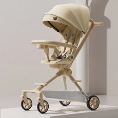 嬰兒車可坐躺輕便溜童車娃推車一鍵收車哄睡覺便攜摺疊收納, 高碳鋼車架-摩卡棕:1個