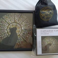 教堂貓 異形木質拼圖 372片 高難度益智生日禮物, 1個, 教堂貓異形拼圖2+黑邊相框