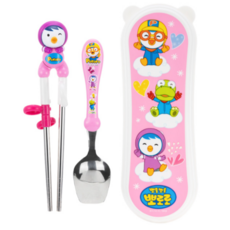 에디슨 뽀로로 입체 스텐 젓가락 1단계 + 이지 스텐 수저 케이스 세트, 2종 PO8807 패티, 교정젓가락+스푼+케이스, 1세트