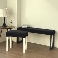 커버무드 심플 와플 벤치형 식탁의자 커버, 블랙, 1개