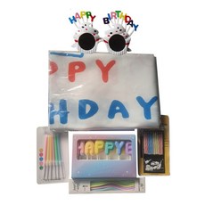 生日派對一體式<布花環（掛鉤+捏針+雙面膠帶）+4種生日蠟燭（生日快樂蠟燭 波浪蠟燭 粉彩蠟燭 不褪色蠟燭）+生日道具（眼鏡） >, 北歐風格