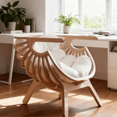 DIY 원목 조개 모양 의자 연꽃 커피 테이블 키트 인테리어 가구 목재 접합 재단 포함, 조개 의자 해양 보드+페인트+쿠션