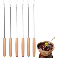 일본 직배송 RuiChy 스테인리스 스틸 퐁듀 포크 6개 세트 나무 손잡이 긴 재사용 가능 치즈 바비큐 케이크 초콜릿 과일 오뎅용 다용도 가정용 및 상업용