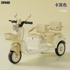 DFMEI 兒童電動三輪車 2-8歲男女寶寶可充電摩托車雙座帶遙控電瓶車童車, 1個, 單驅6v4電瓶+音樂-卡其色:如圖