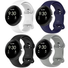 QHBAMD 구글 픽셀 워치 3 41mm 워치 2 밴드/구글 픽셀과 호환되는 4팩 시계 밴드 부드러운 실리콘 방수 스포츠 손목 밴드 교체 스트랩 여성 남성용 (블랙+ 블루+