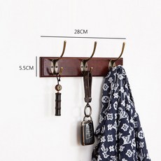 實木掛鈎壁掛衣帽架 臥室墻上門後掛衣架 墻壁衣服掛衣鈎, 1個, 複古色三鈎加強掛鈎