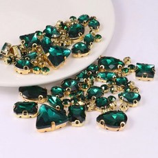 백 재봉 세팅 라인석 프롱 금속 모양 유리 혼합 Choupee 130PCs 클로, Emerald, 1개