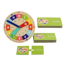 GHSHOP 나무 번호 학습 시계 관찰 모델 카드가있는 교육용 몬테소리 게임용 학습 시계 놀이방 방 벽 활동, 17.5cmx17.5cm, 화려한, 목재, 1개