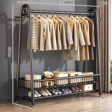 심플 스탠드 행거 옷걸이 선반형 이동식 옷수납 정리 행거 침실 드레스룸 정리대, 고급블랙 120x150 업그레이드 이중