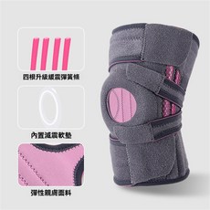 運動護膝 四根彈簧支撐 內置減震墊 彈性親膚材質, 1個, 深灰粉色【單只裝】