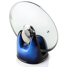 Nihow 요리하는 동안 주방 카운터/스토브 탑용 냄비 뚜껑 홀더 및 스푼 받침대 - 내열성 및 식기세척기 사용 가능 - 우아한 블랙 & 블루 세트