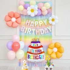 연지마켓 마카롱 풍선 생일 가랜드 케이크 데이지 파티 커튼 세트, 1세트, 01) 망고데이지