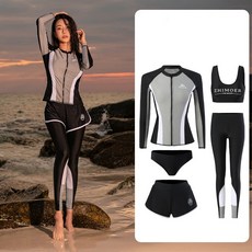 ［ 新品上新 ］ 情侶長袖衝浪衣 長褲套裝 女生五件組 男式三件組 加大尺碼泳裝 潛水衣 浮潛服 潛水服 衝浪服, 女士 M