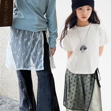 알럽베이비 주니어 레이스 랩스커트 시스루 리본 패턴 청바지 레이어드 치마