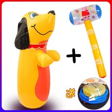 台灣出貨 大號95cm充氣恐龍不倒翁玩具兒童PVC氣球健身卡通拳擊禮品, 80cm黃狗+打氣筒+65cm錘, 1個