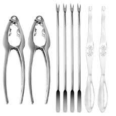 에네스 크랩 크래커 도구 8PCS 스테인리스 스틸 해산물 포크 너트 세트 랍스터 레그 픽 앤 세트(크래커 2개+스푼 2개+포크 4개), 2 Crackers +6 Spoons, 1개