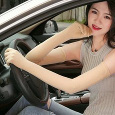夏季開車防曬袖套護手臂套 騎車防紫外線手套 五指袖套加長款袖子, 膚色【長款袖套】, 1個