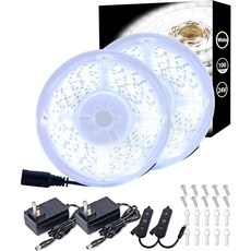 침실용 LED 스트립 조명 20피트 360인치 로프 유연한 매우 밝은 흰색 테이프 천장 방 홈 데코 루세스 DIY 거실 주방 화장실 거울 공부방, White, 2 Set 50 FT