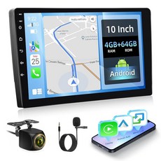 [8 코어 4G+64G] Volxcereo 10인치 더블 딘 자동차 스테레오 무선 카플레이 및 안드로이드 오토 터치스크린 라디오 퀄컴 칩 GPS Wi-Fi 블루투스, [8 코어 4G+64G] Volxcereo 10인치 더