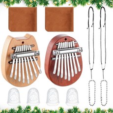 eBoot 10개 세트 8건반 미니 피아노 핑거엄지 및 휴대용 끈 손가락 보호대 클리닝 천 포함 성인초보자용 크리스마스 선물 우드 타원형 고양이 모양, Wood, Oval, Cat Shaped