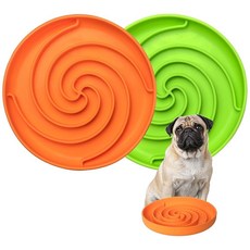 Bifeaw 슬로우 피더 강아지 그릇 식기 세척기 전자레인지 사용 가능 실리콘 퍼즐 식사용 미끄럼 방지 디자인 (그레이 그린) 198650, Green and Orange