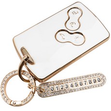 로노삼성 SM3 QM3 QM5 SM5 SM7 호환 TPU 자동차 키 케이스 번호판 키링 키홀더, 화이트, 4버튼_TA60_KH03