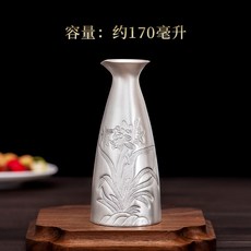 銀器時代 純銀999醒酒器 溫酒壺 清酒杯套裝｜紅酒分酒器 冰酒器 日式清酒酒具, 1個, 酒壺150克足銀999贈證書