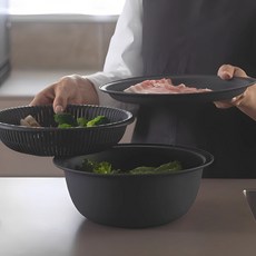 多功能瀝水盆，三層設計含蓋瀝水籃, 1個, 日式瀝水籃【蓋子】1件套黑色