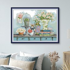 프린트 실 십자수 풀세트 14CT 초보자용 꽃 식물 도안 취미 만들기 DIY, 4.나만의 비밀 정원 (30x21cm), 1개