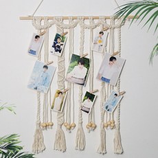 펀타스틱 마크라메 나무 로프 벽걸이 엽서 우드 작동 장식 전시 집게 벽인테리어 벽장식 월행잉, 본품+나무집게