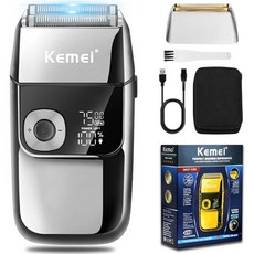 KEMEI 남성 무선 전기 실버 골드 면도기 트리머 LCD 디스플레이 모델 KM 2028, Silver