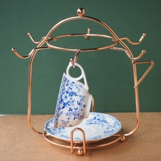 玫瑰金六杯六盤架 杯架 瀝水架 六入杯架 MIT不鏽鋼 咖啡杯架 壺型架, 1個, 玫瑰金