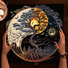 음양 만다라 타로 카드 테이블 천으로 위카 제단 생생한 별이 빛나는 하늘 꽃 식탁보 운세 매트, 50x50cm, TLB 535, 1개, 1개