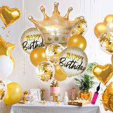 파티팜팜 생일 파티 왕관 풍선 장식 9P, 골드세트