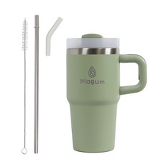 모굼 보온 보냉 대용량 손잡이 스텐 텀블러, 1개, 600ml, 카키