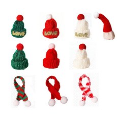 10피스 크리스마스 와인 병 커버 세트 미니 니트 산타 모자 스카프 공예 토퍼 장식 장식품 153357, 10피스 크리스마스 와인 병 커버 세트, 미니 니트 산