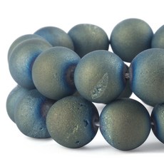 RUBYCA 원형 염색 전기도금 드루지 마노 석영 크리스털 RUBYCA Round Dyed Electroplated Druzy Agate Quartz Crystal Gemston, Metallic Light Blue, 6mm, 미정