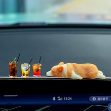 卡通趴趴動物汽車擺件, 柯基+冰紅茶+檸檬茶+美式咖啡【贈無5