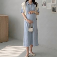 [당일출고] 수엠W 임산부 카라 롱원피스 수유가능 반팔 여름 하객룩 T08 라인버튼원피스