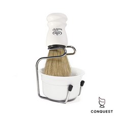 CONQUEST OMEGA義大利刮鬍修容組，含鬍刷、鬍皂碗、鬍刷架，白色/暗紅可選，打造專業級刮鬍體驗, 1個, 白色, 鬍刷、鬍皂碗、鬍刷架