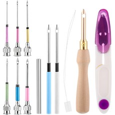 13개 펀치 바늘 키트 조절 가능한 자수 도구 세트 DIY 공예용 나무 손잡이 크로스 스티칭 초보자