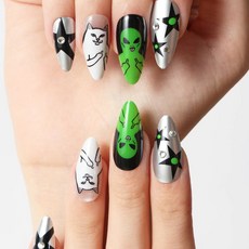 YAV RIPNDIP 中指貓外星人授權假指甲貼片 快速黏貼24片潮流美甲, 1個