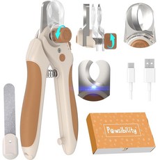 Pawsibility Pet 네일 클 PRO 2026 - u200B Quick-Vision LED 조명 | 2단 조절식 전문가용 블레이드 안전 가드 고양이 소형 중형 및 대형견, Brown
